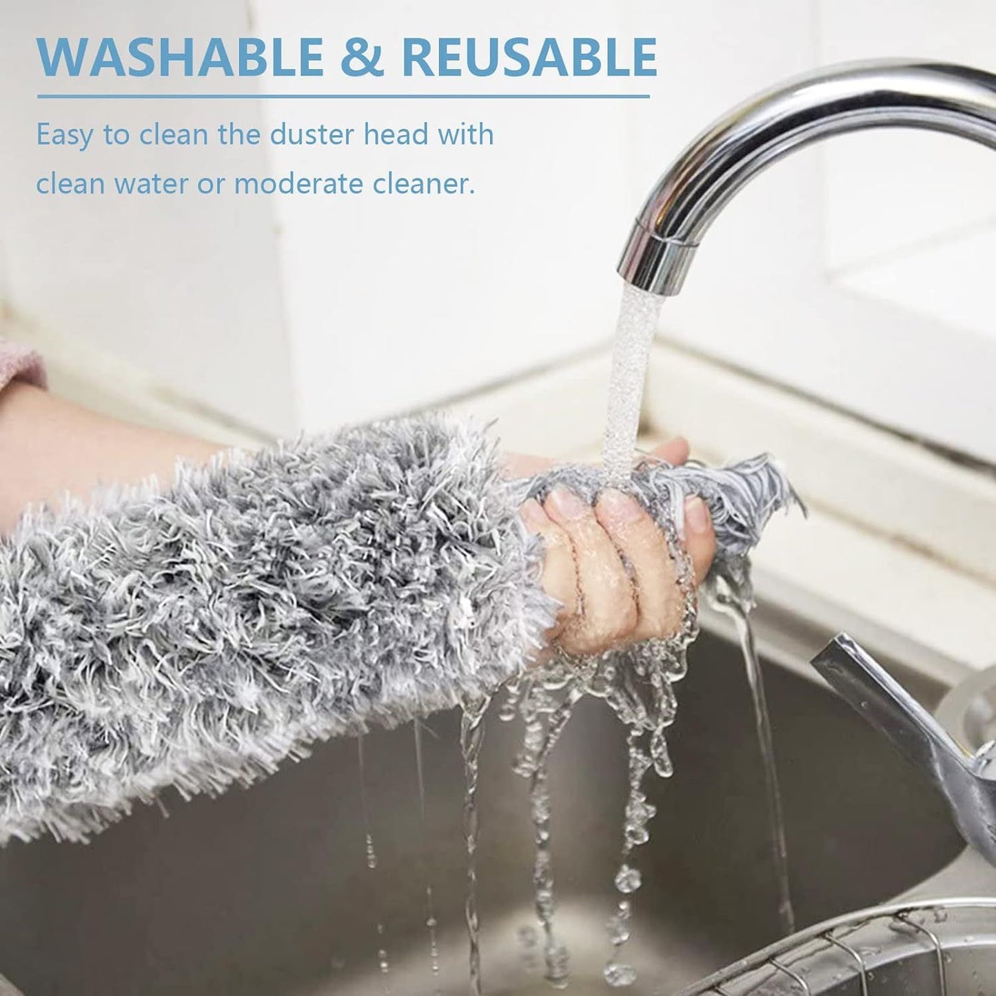 Microfiber Duster with Extension Pole Stainless Steel 30 to 100 with Bendable Head Extendable